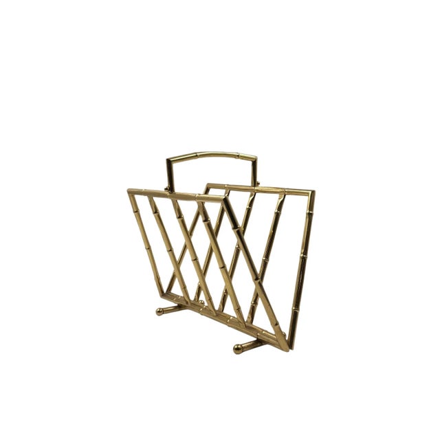 Metal Hollywood Regency Bamboo-Effect Brass Magazine Rack, Montagnani, Italy 1970s For Sale - Image 7 of 12