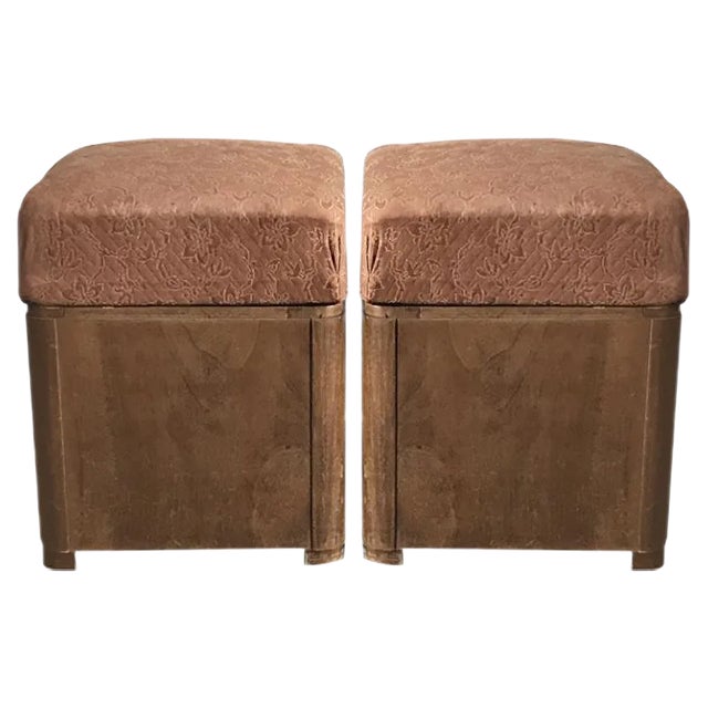 Art Deco Wooden Ottoman Stools, 1930s, Set of 2 For Sale