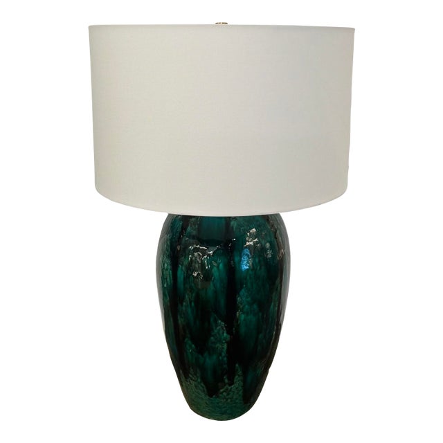 Modern Emerald Drip Glaze Ceramic Ceralene Table Lamp For Sale