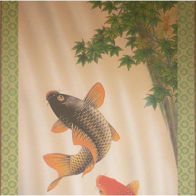 "Carps", After Shinyū, Heisei Era Printed Japanese Silk Scroll For Sale In Dallas - Image 6 of 18