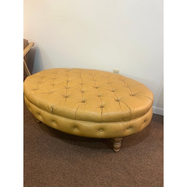 Grand Tour 1980s Large Tufted Leather Oval Ottoman For Sale - Image 3 of 9