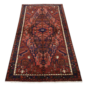 Zanjan Rug 4'2'' X 7'1'' Red Wool Vintage Tribal Hand-Knotted Oriental Carpet