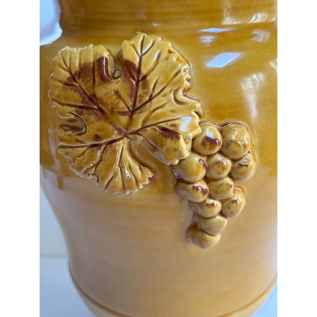 1980s Arte Italica "Sole Mustard" Collection Ceramic 15" Tall Yellow Jar With Lid Greaps and Leaves Design Made in Italy For Sale - Image 12 of 18