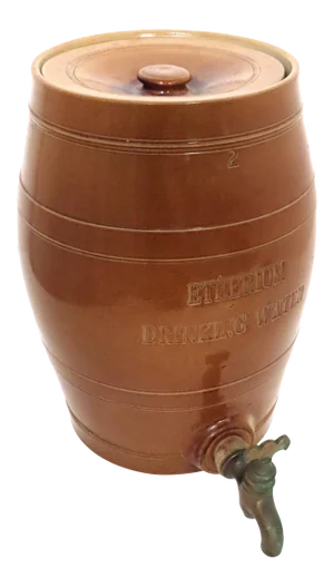 Antique Stoneware Etherium Drinking Water Spigot Keg
