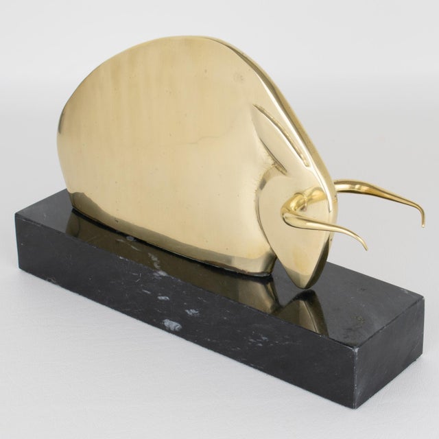 Art Deco Polished Brass and Marble LongHorn Bull Bookends For Sale - Image 14 of 14