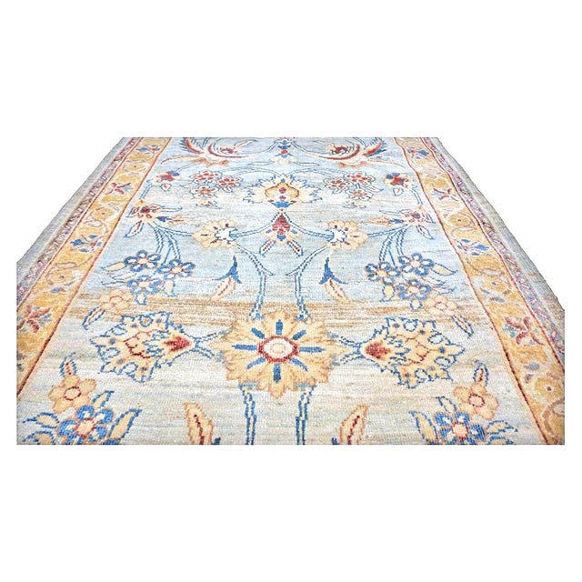 Persian Sultanabad Wool 3x25 Light Blue, Ivory & Gold Handmade Runner Rug #1141320 For Sale - Image 4 of 5