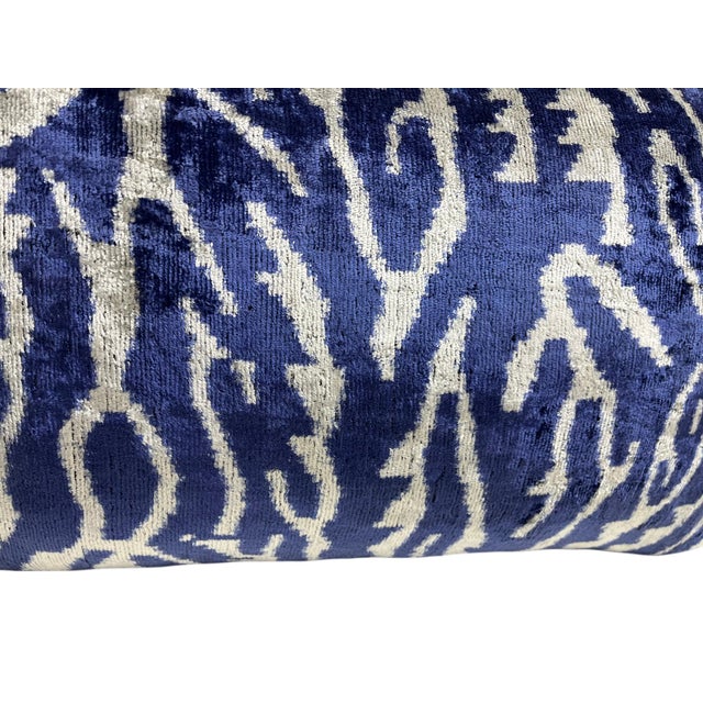 Velvet Silk Lumbar Pillow Cover With Ikat Design For Sale - Image 9 of 10