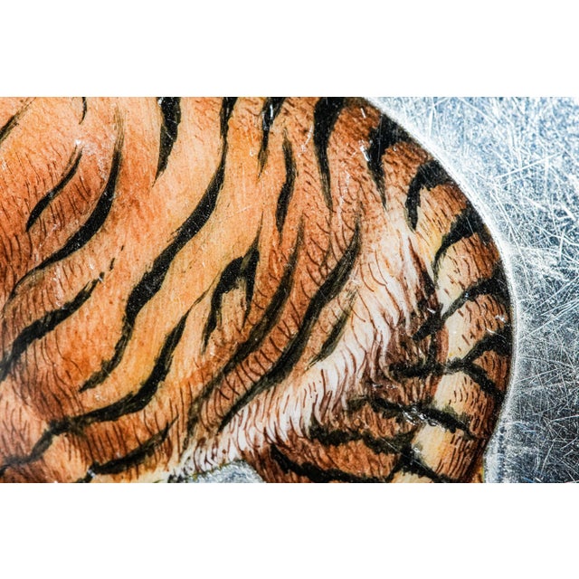 Metal Fierce Hand Painted Enamel Tiger Antique Sterling Silver Luxury Cigarette Case Holder Tobacciana For Sale - Image 7 of 18