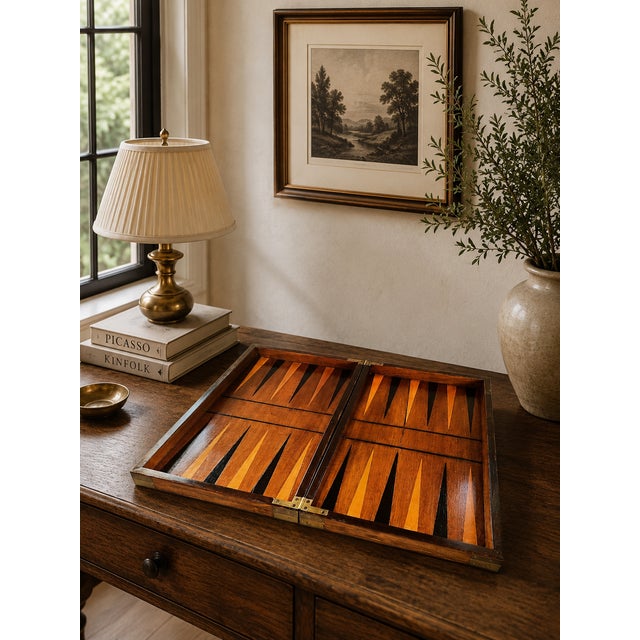 Meticulously restored 1900 backgammon box, showcasing exceptional craftsmanship in every detail. SHIPPING: Flat-rate...