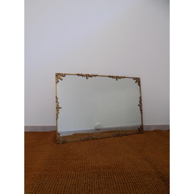 Rectangular Shaped Brass Mirror with Decorative Elements, 1950s For Sale - Image 4 of 9