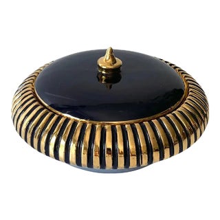Italian Navy Blue and Gold Lidded Round Box, 1960s For Sale
