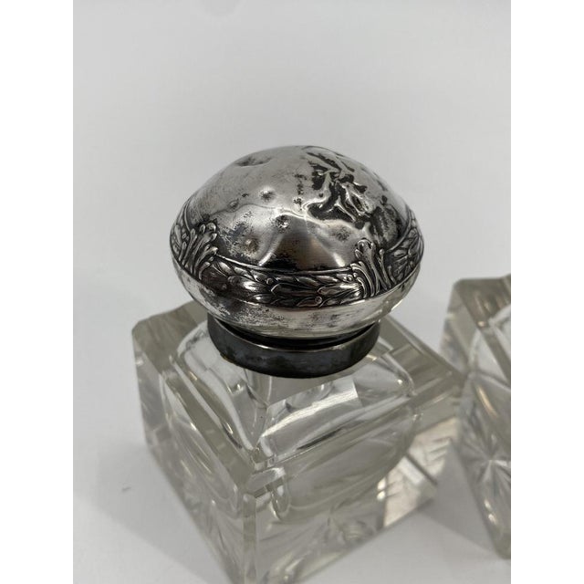Art Nouveau Ink Barrel in Crystal Glass and 800 Silver by Wilhelm Theodor Binder, 1890s, Set of 2 For Sale - Image 3 of 18