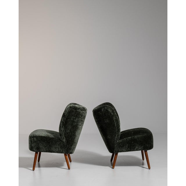 1940s 1940s Mid-Century Modern Black Wood Pair of Club Chairs For Sale - Image 5 of 12