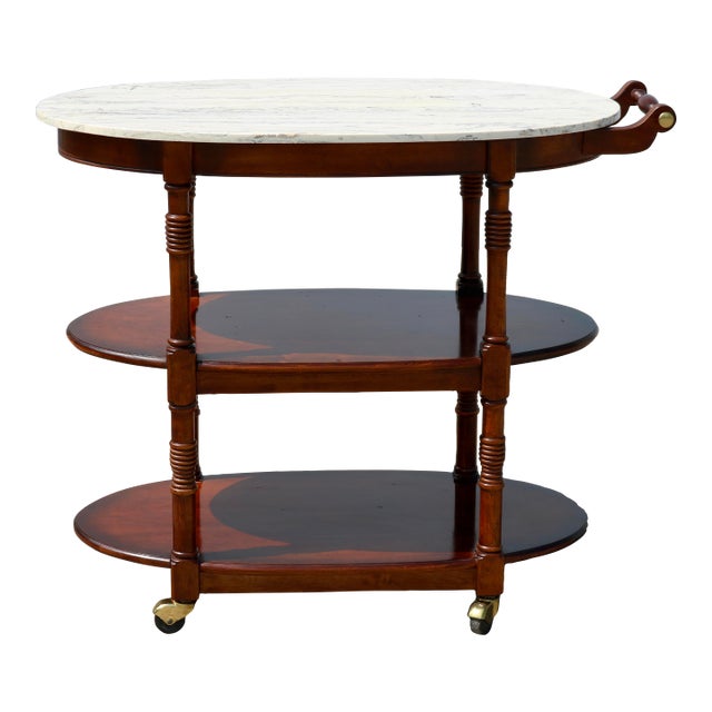 Vintage Marble Top Rolling Bar Cart by Pulaski For Sale