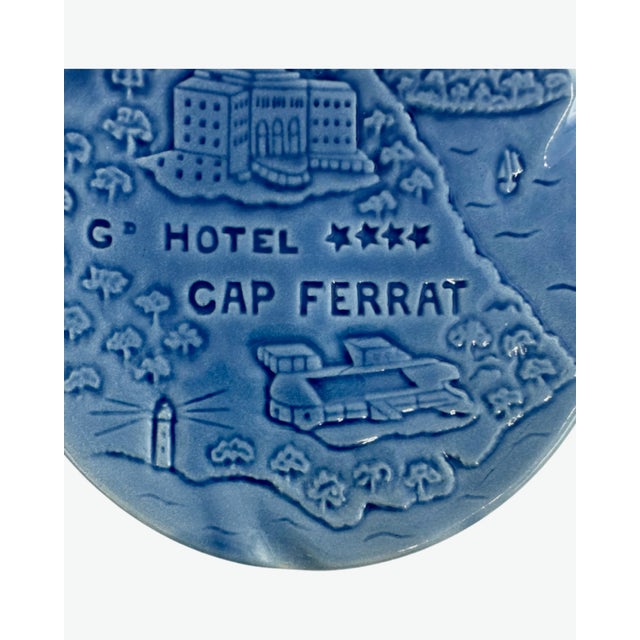 Vintage Grand Hotel Cap Ferrat Blue Ceramic Ashtray Catchall Dish For Sale - Image 4 of 11