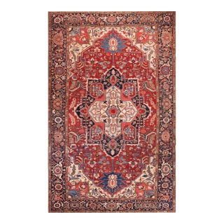 1900s Red Ivory Medallion Antique n.w. Persian Serapi Rug 11'8" X 18'10" Handknotted Wool Carpet For Sale