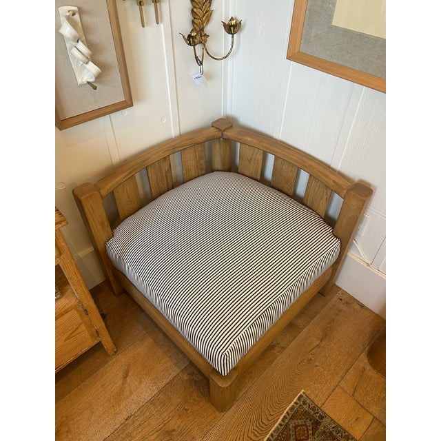 Rustic Vintage Oak Corner Lounge Chair With New Upholstered Cushions For Sale - Image 3 of 15