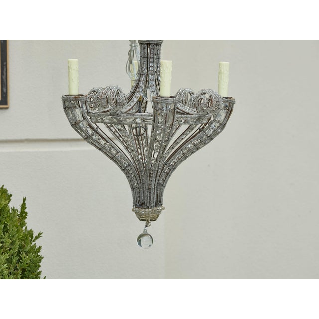 1920s French Four-Light Chandelier with Faceted Crystals and Beaded Strands For Sale In Atlanta - Image 6 of 12