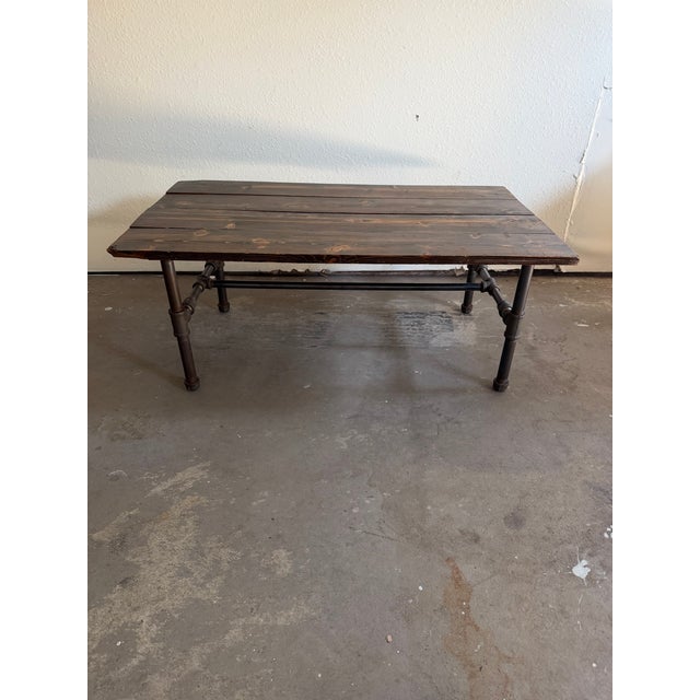 Custom Industrial-Chic Solid Wood & Iron Pipe Coffee Table For Sale - Image 4 of 4