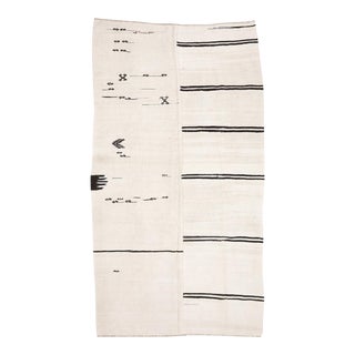 Mid 20th Century Mid 20th Century White & Black Vintage Hemp Kilim For Sale