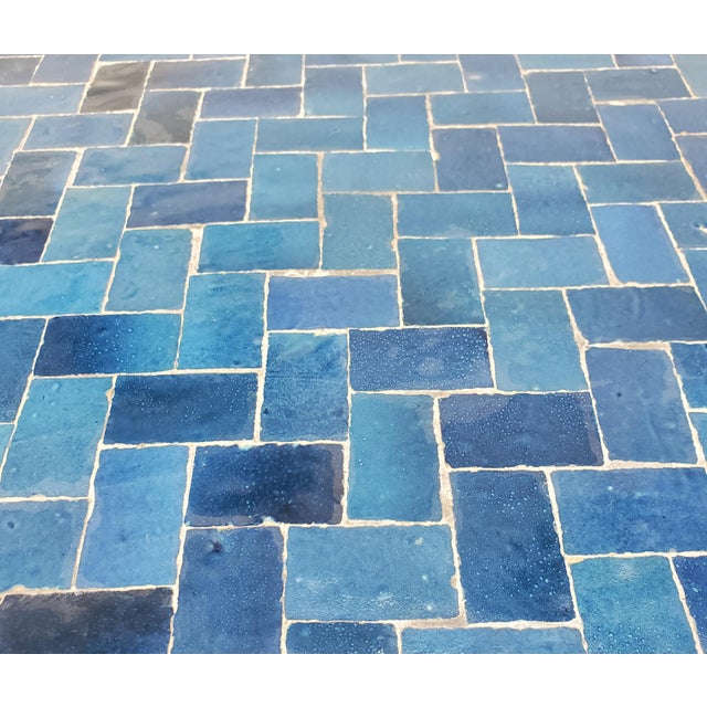 Amazing Petro blue custom made Moroccan mosaic table measuring 32" in diameter. An indoor or outdoor dining table that...