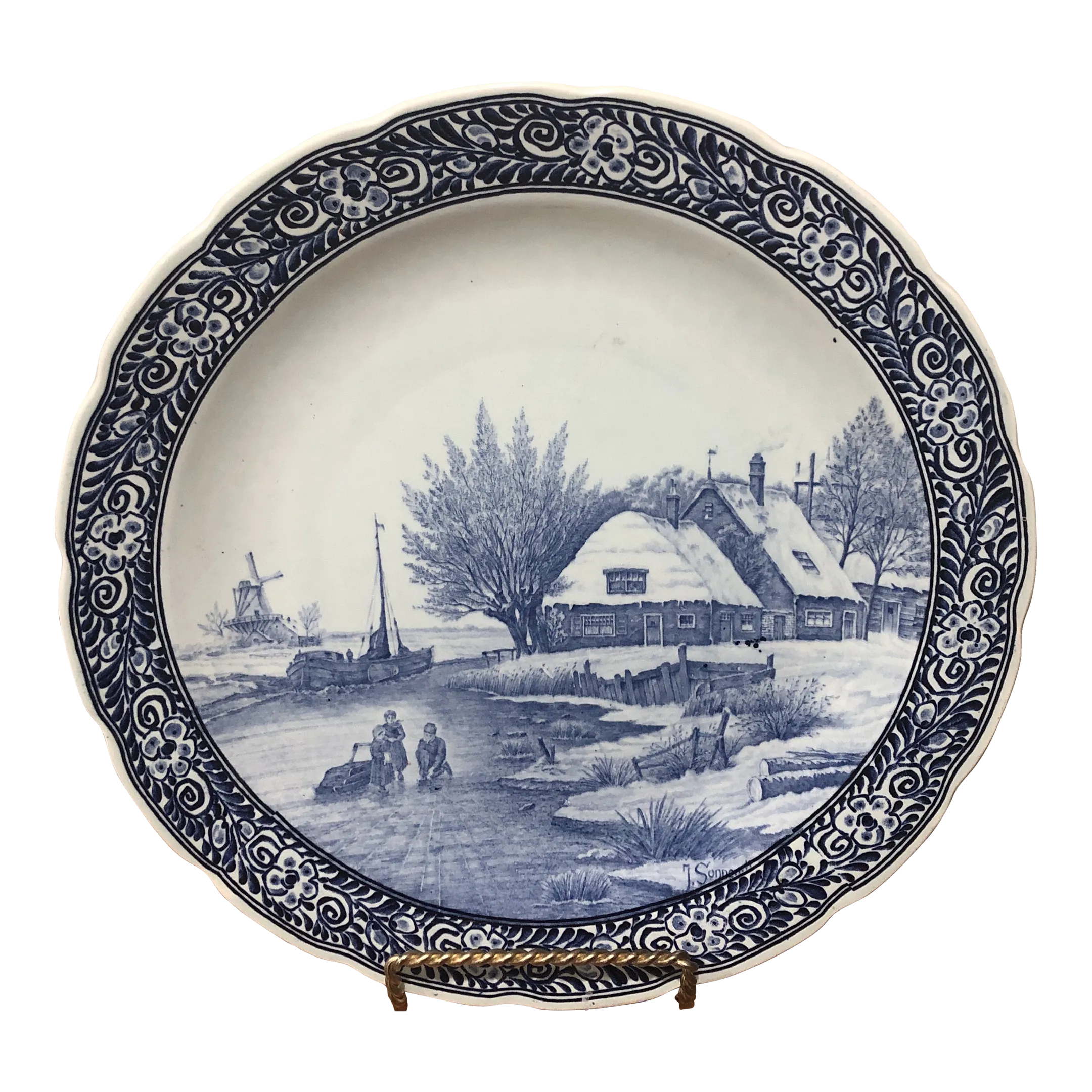 Mid Century Dutch Hand Painted Royal Sphinx Maastricht Delft