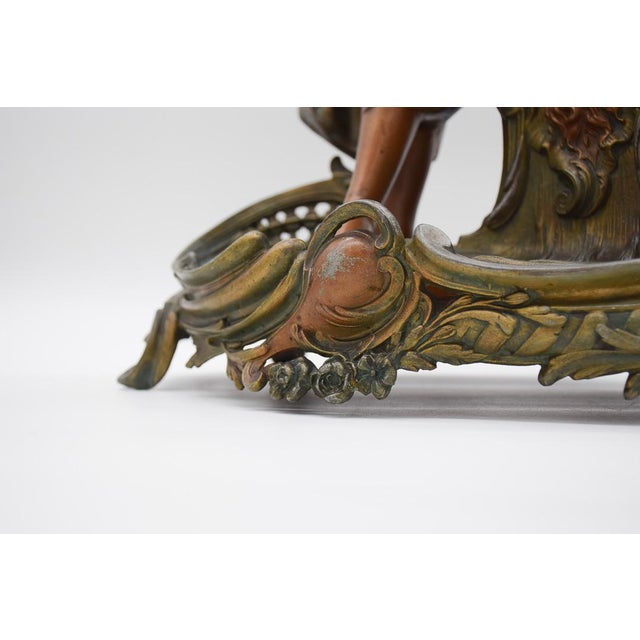 Large Nymph Clock in Regula and Bronze Patina Marble by A. De Raudery, France, 1890s For Sale - Image 3 of 18