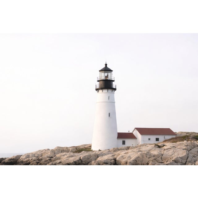 Contemporary Rocky Coast Lighthouse View, Coastal Landscape Art Print, 36″ × 24″ For Sale - Image 3 of 7