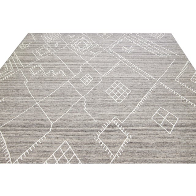 Modern Apadana's Nantucket Collection Flatweave Kilim Coastal Designed Gray Wool Rug For Sale - Image 3 of 12