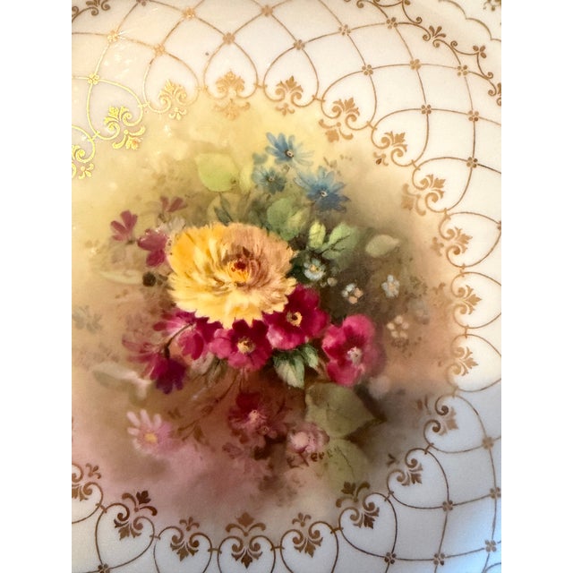 1920s Royal Daulton E. Perry Signed, Burslem Factory, Raised Gilt Gold in Blossoms and Swags “Cabinet Plates” - Set of Two For Sale In Austin - Image 6 of 7