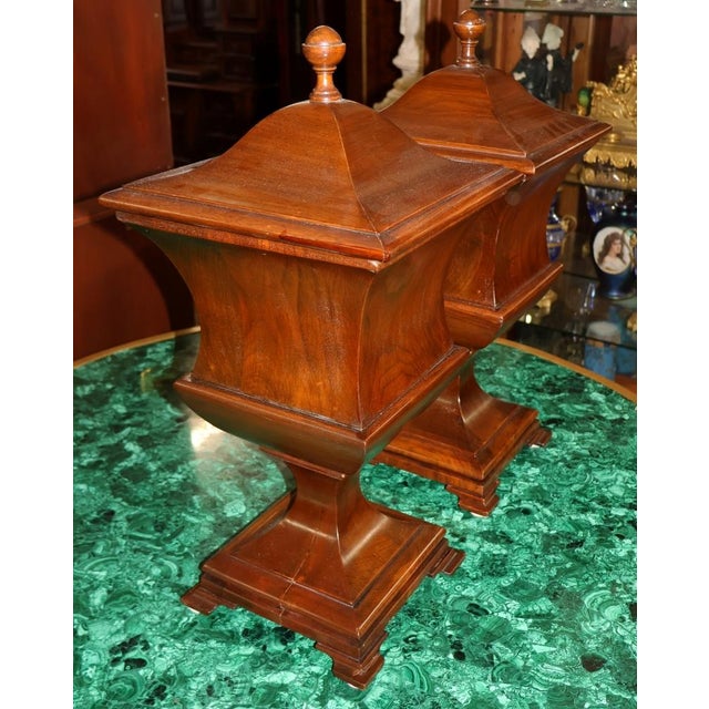 Pair of Late 19th Century English Mahogany Regency Style Urn Knife Boxes For Sale - Image 4 of 12