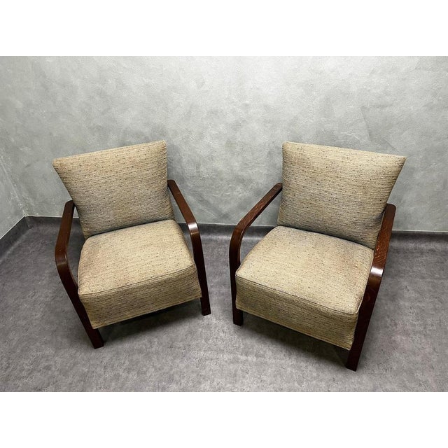 Early 20th Century H-213 Armchairs attributed to Jindřich Halabala, Czechoslovakia, 1930s, Set of 2 For Sale - Image 12 of 13