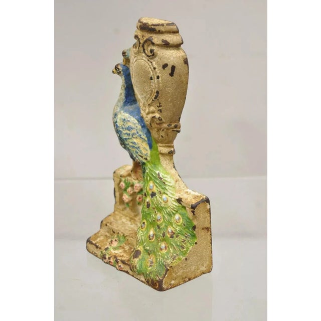 Antique Hubley Art Deco Cast Iron Figural Blue Green Peacock Painted Door Stop For Sale In Philadelphia - Image 6 of 11