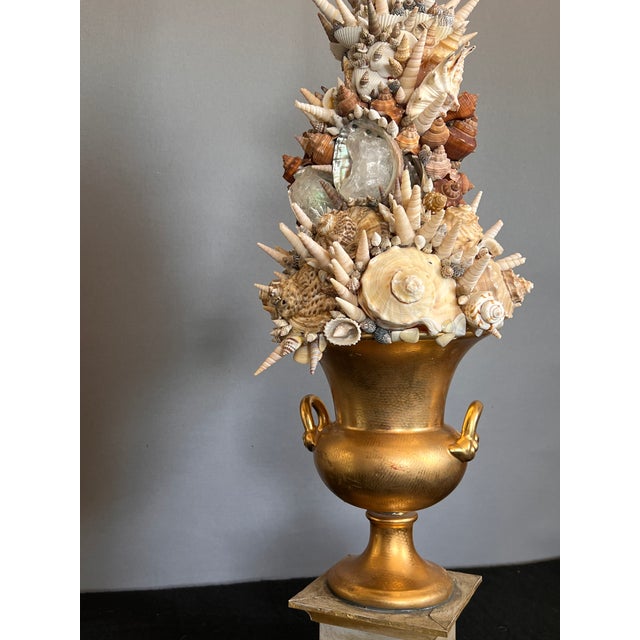 Wood Vintage Italian Grotto Style Seashell & Rock Crystal Topiary on the Gilt Stand For Sale - Image 7 of 12