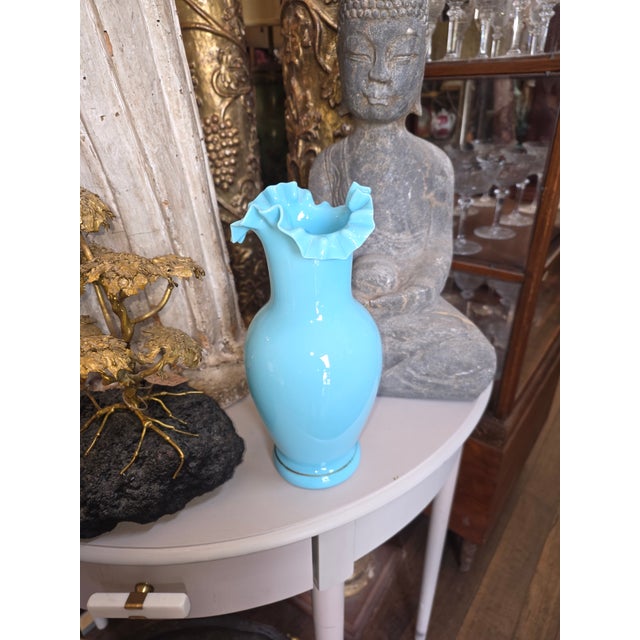 Victorian Blue Bristol Opaline Glass Vase For Sale - Image 3 of 10