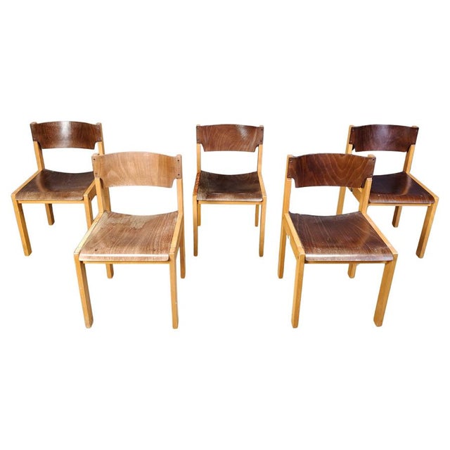 Mid-Century Brown and Birch Stacking Chairs in the style of Sven Markelius, 1980, Set of 5 For Sale - Image 12 of 12