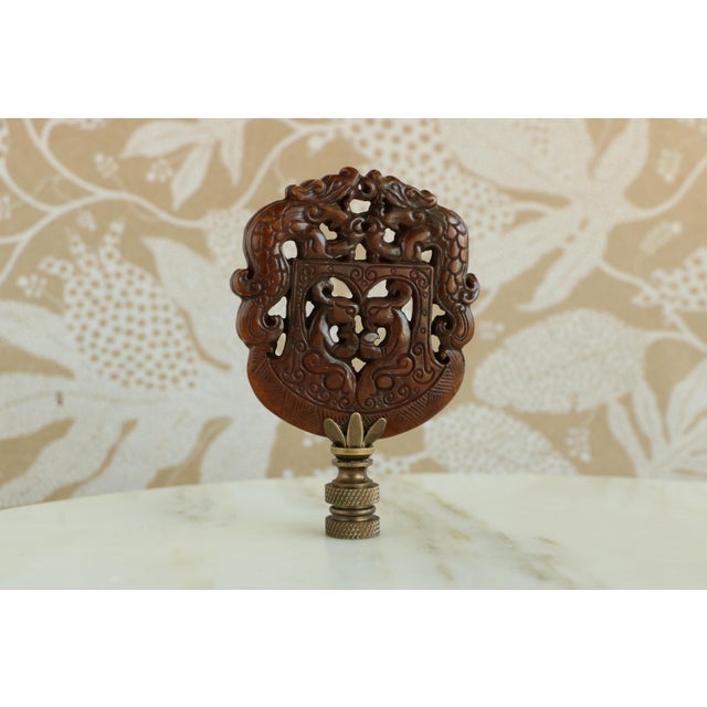 Chinese Chinese Archaic Style Carved Stone Lamp Finial on Bronze Hardware For Sale - Image 3 of 5