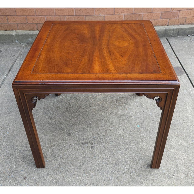 Henredon Henredon Fine Furniture Walnut Bookmatched Side Table For Sale - Image 4 of 7