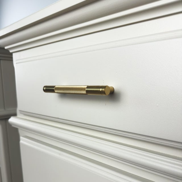 1980s Pair of Professionally Refinished Solid Pine Nightstands With Knurled Brass Hardware For Sale - Image 9 of 12