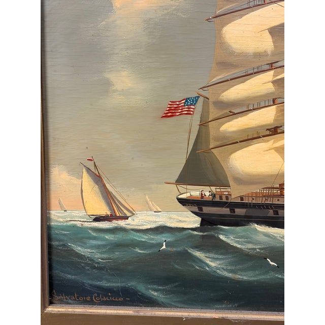1960s Salvatore Colacicco Original Marine Seascape Oil Painting For Sale - Image 9 of 10