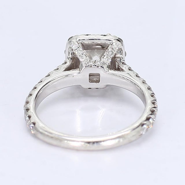 Contemporary 18k White Gold Halo Engagement Ring With 0.5ct Princess Cut Center - Size 5.25 For Sale - Image 3 of 5