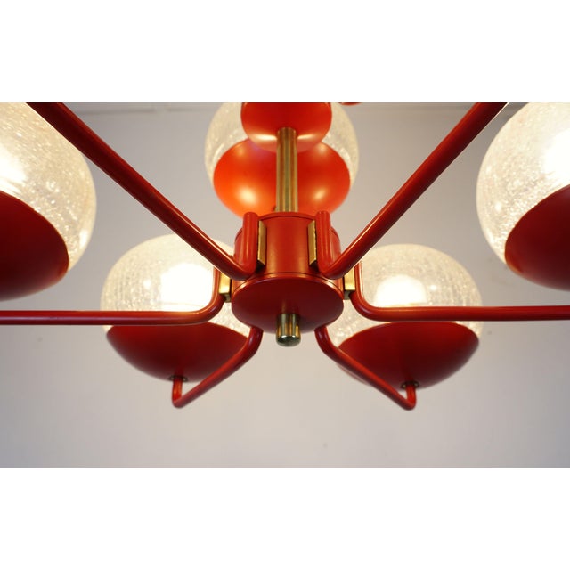 Mid-Century Modern Chandelier in Red Metal and Brass, 1960s For Sale - Image 12 of 14