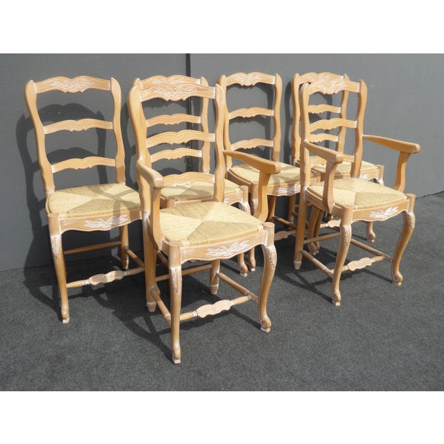 French Country Carved Wood Rush Seat Dining Chairs Set of 6 Chairish
