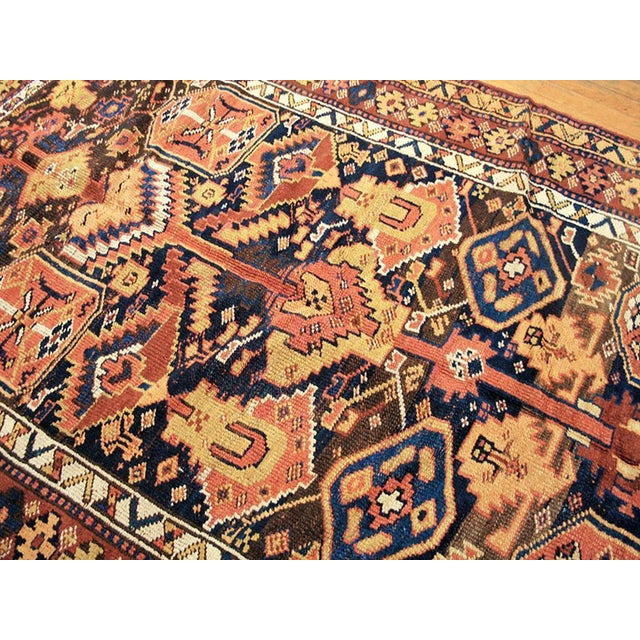 Persian 1900s Blue Navy Geometric Tribal Antique Persian Kurdish Rug 5'0" X 7'7" Handknotted Wool Carpet For Sale - Image 3 of 6