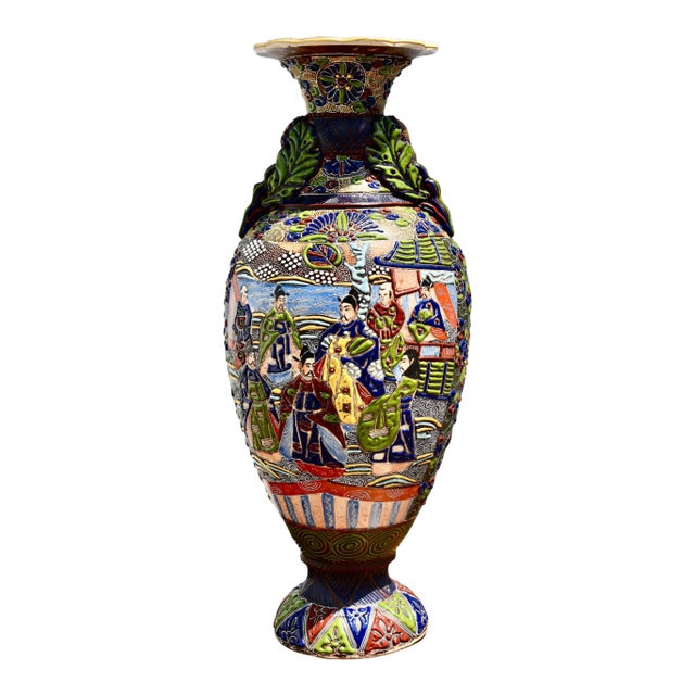 Antique Japanese Moriage Satsuma Large Size Vase For Sale