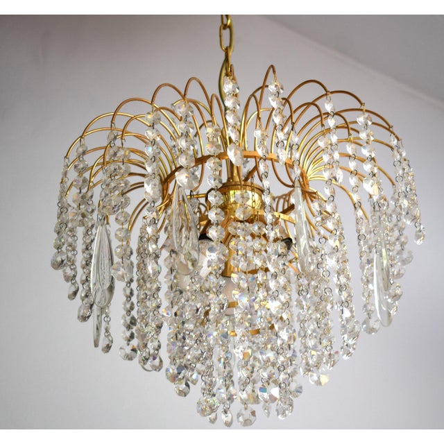 Gold Hollywood Regency Crystal Waterfall Chandelier from Swarovski, 1980s For Sale - Image 8 of 10