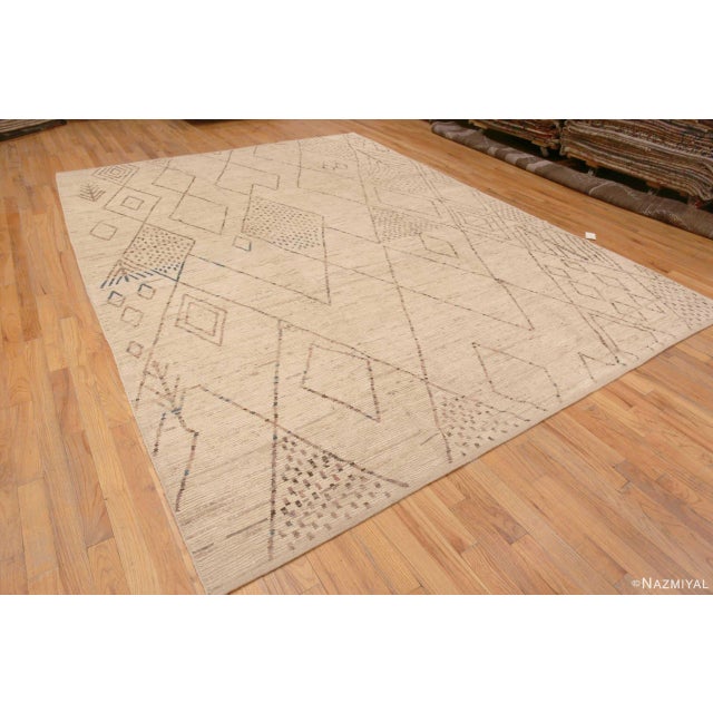 A Decorative Ivory Background Color Brown Tribal Moroccan Beni Ourain Design Pattern Modern Area Rug, Country of Origin:...