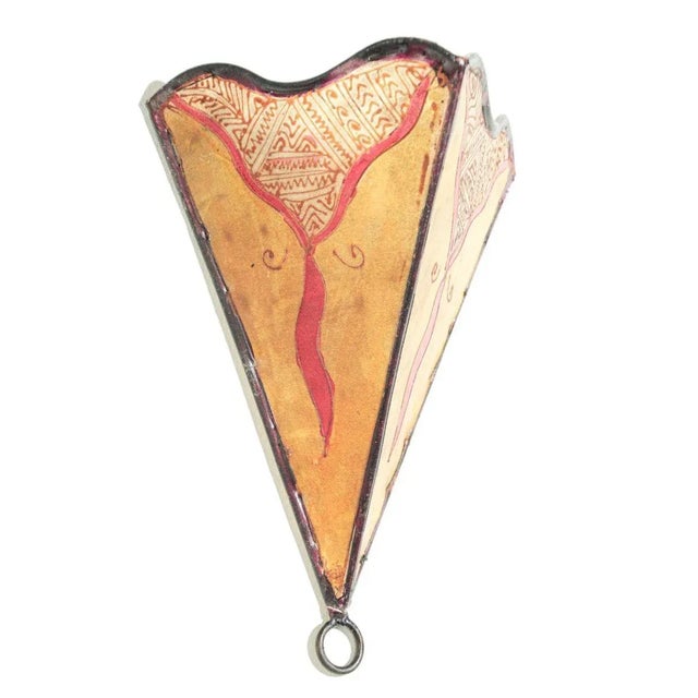 Tribal Vintage Moroccan Berber Hand-Painted Hide and Iron Fan-Form Wall Sconce, 1980 For Sale - Image 3 of 14