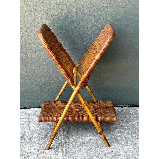 Mid 20th Century Vintage Rattan Folding Newspaper Holder For Sale - Image 5 of 12