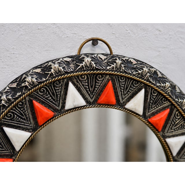 Handcrafted Moroccan Round Bone Inlay Wall Mirror For Sale - Image 6 of 6